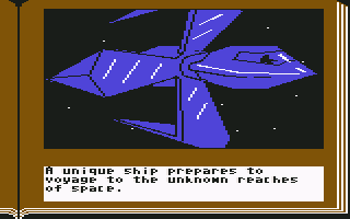 Gamma Force in Pit of a Thousand Screams (Commodore 64) screenshot: A unique ship prepares to voyage to the unknown reaches of space