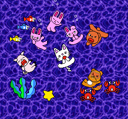 Nontan to Issho: Kuru Kuru Puzzle (SNES) screenshot: Intro scene with our favorite kitten and all his friends.