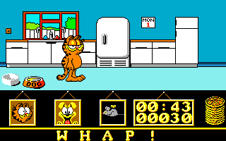 Garfield: Big, Fat, Hairy Deal (Amiga) screenshot: Garfield in the kitchen