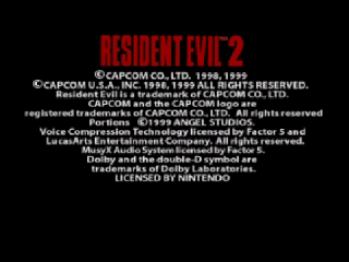 Resident Evil 2 (Nintendo 64) screenshot: Copyright screen.