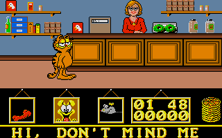 Garfield: Big, Fat, Hairy Deal (Atari ST) screenshot: Inside health food store.