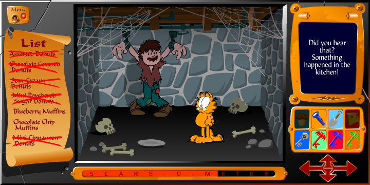 Garfield's Scary Scavenger Hunt (Browser) screenshot: Lyman! The man who introduced me to Odie! Now the tables are turned!