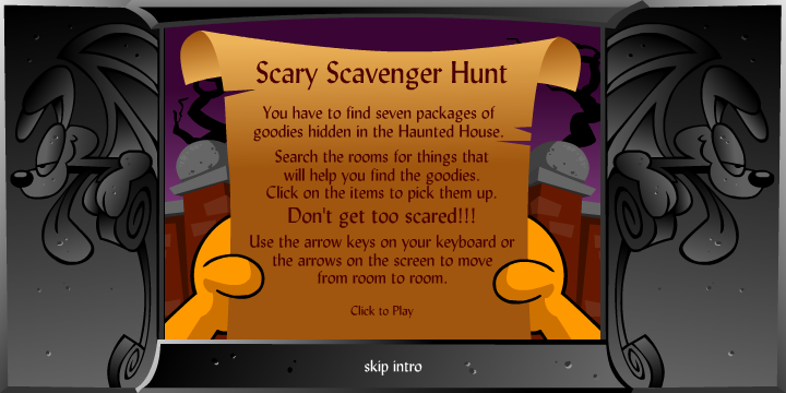 Garfield's Scary Scavenger Hunt (Browser) screenshot: Instructions
