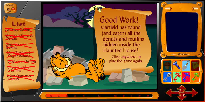 Garfield's Scary Scavenger Hunt (Browser) screenshot: You win!