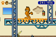 Garfield: The Search for Pooky (Game Boy Advance) screenshot: Sticky surfaces means Garfield can't jump on them