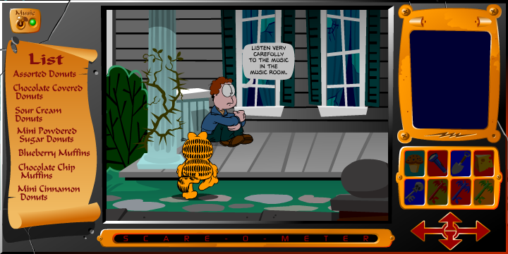 Garfield's Scary Scavenger Hunt (Browser) screenshot: Garfield's owner Jon gives some useful tips.