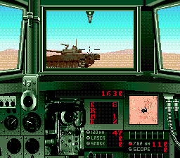 Garry Kitchen's Super Battletank: War in the Gulf (Genesis) screenshot: Firing, but missing.