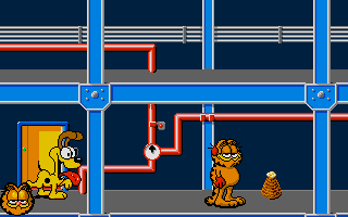 Garfield: Winter's Tail (Atari ST) screenshot: In the chocolate factory. Candy gives you more energy.