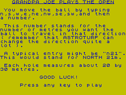 Grandpa Joe Plays the Open (ZX Spectrum) screenshot: Instructions