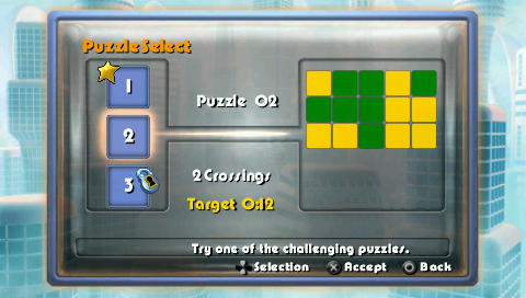 Go! Puzzle (PSP) screenshot: Skyscraper – Puzzle mode, next puzzle selection