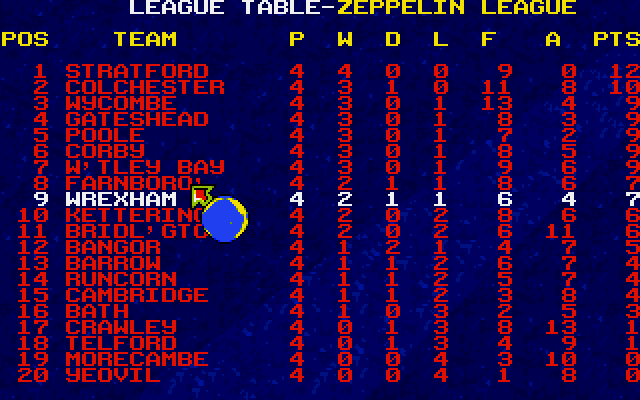 Graeme Souness Soccer Manager (Amiga) screenshot: Standings