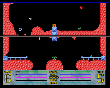 Gravity Power (Amiga) screenshot: A strange glowing orb; the box in the middle restores your shield