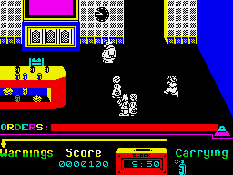 Grumpy Gumphrey: Supersleuth (ZX Spectrum) screenshot: Avoid the other employees