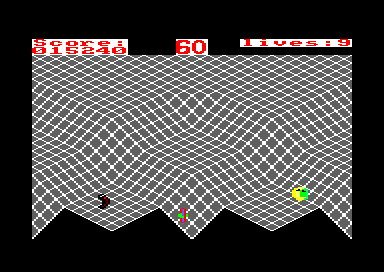 Gyroscope (Amstrad CPC) screenshot: Level 8 start. It is in fact the level 1 mirrored against the vertical axis.