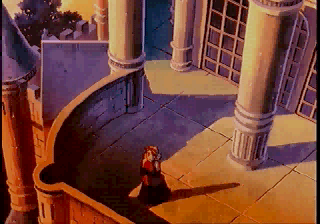 Guardian Heroes (SEGA Saturn) screenshot: A frame from the opening FMV movie, hence the compression artifacts.