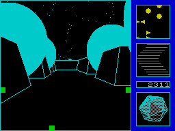 Gyron (ZX Spectrum) screenshot: A way opens up between four spheres, not much time!