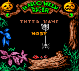 Halloween Racer (Game Boy Color) screenshot: Enter your name for the scoreboard