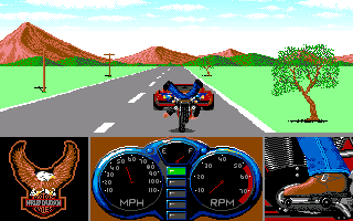 Harley-Davidson: The Road to Sturgis (Amiga) screenshot: Avoid driving into cars!