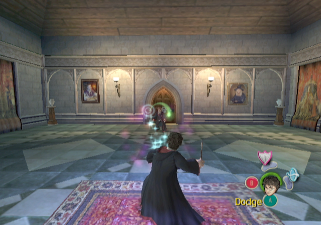 Harry Potter and the Prisoner of Azkaban (GameCube) screenshot: Ron and Harry practice casting spells