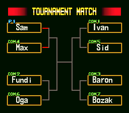 Hammerlock Wrestling (SNES) screenshot: Tournament tree