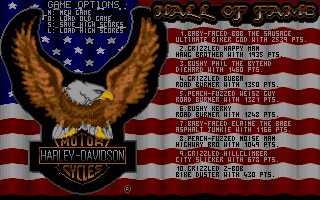 Harley-Davidson: The Road to Sturgis (Amiga) screenshot: Options and High Score