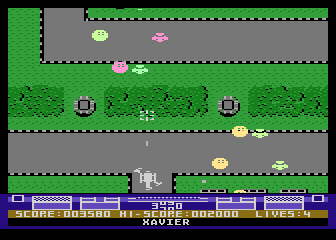 Hawkquest (Atari 8-bit) screenshot: The junctions on the road are purely decoration