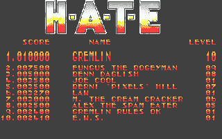 H.A.T.E: Hostile All Terrain Encounter (Atari ST) screenshot: High scores