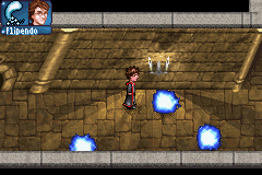 Harry Potter and the Prisoner of Azkaban (Game Boy Advance) screenshot: Enemies are shown as blue shades. With the right spell you are able to see them in their true form.