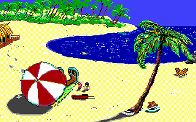 Headline Harry and The Great Paper Race (DOS) screenshot: Enjoying the beach..."Get back to work pronto!"