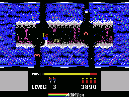 H.E.R.O. (MSX) screenshot: Choose a path, and earn points for blasting walls and critters