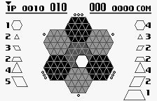 Hexcite: The Shapes of Victory (WonderSwan) screenshot: The first peices must be placed in the center.