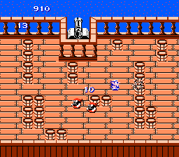 Higemaru Makaijima: Nanatsu no Shima Daibōken (NES) screenshot: Move the barrels
