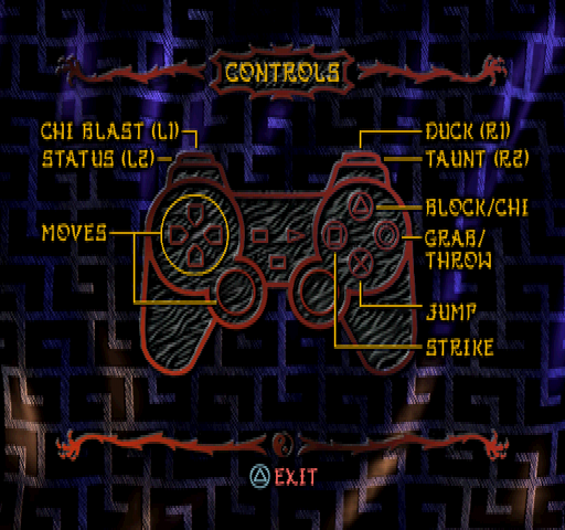 T'ai Fu: Wrath of the Tiger (PlayStation) screenshot: Controls.