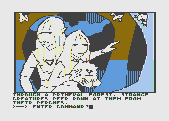 Hi-Res Adventure #6: The Dark Crystal (Atari 8-bit) screenshot: Strange creatures watch your every move