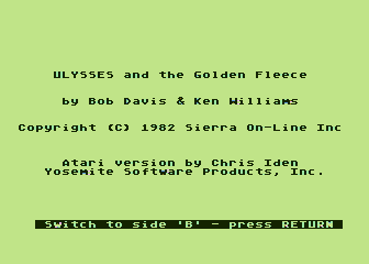 Hi-Res Adventure #4: Ulysses and the Golden Fleece (Atari 8-bit) screenshot: Title screen 2 (second release)
