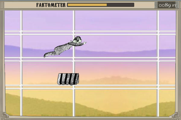 The Incredible Fartalot (Browser) screenshot: About to bounce off of an awning. Sadly, right after this I slammed into a tree.