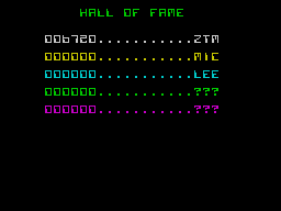 Galactic Warriors + Raceway (ZX Spectrum) screenshot: 1. Galactic Warriors: Hall of fame.<br>
