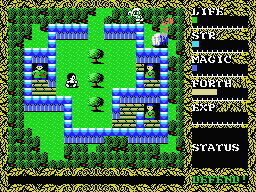 Hydlide II: Shine of Darkness (MSX) screenshot: You start your quest in a small village.