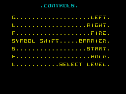 Galactic Warriors + Raceway (ZX Spectrum) screenshot: 1. Galactic Warriors: Controls.<br>