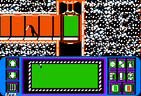 Impossible Mission (Apple II) screenshot: Flipping into action, the map barely revealing anything so far