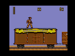 Indiana Jones and the Last Crusade: The Action Game (SEGA Master System) screenshot: Here goes Indy by train.