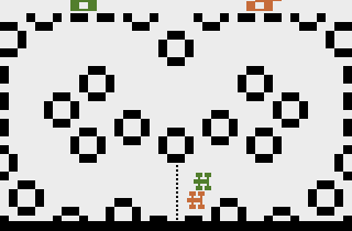 Indy 500 XE (Atari 2600) screenshot: This track is made to look like it is bordered by tires.