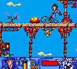 Inspector Gadget: Operation Madkactus (Game Boy Color) screenshot: Gadget can lose control and skid about on his skates.