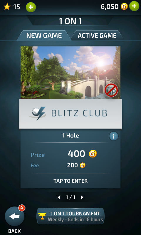 Pro Feel Golf (Android) screenshot: 1 on 1 menu