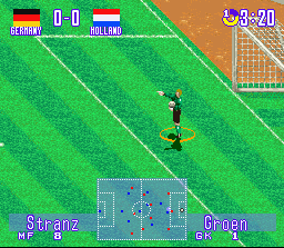 International Superstar Soccer Deluxe (SNES) screenshot: Goalkeeper in a captain functions