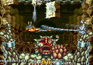 In the Hunt (SEGA Saturn) screenshot: This boss battle is not about shooting, but staying alive long enough.