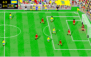 Italy '90 Soccer (Amiga) screenshot: Red team tries to defend...