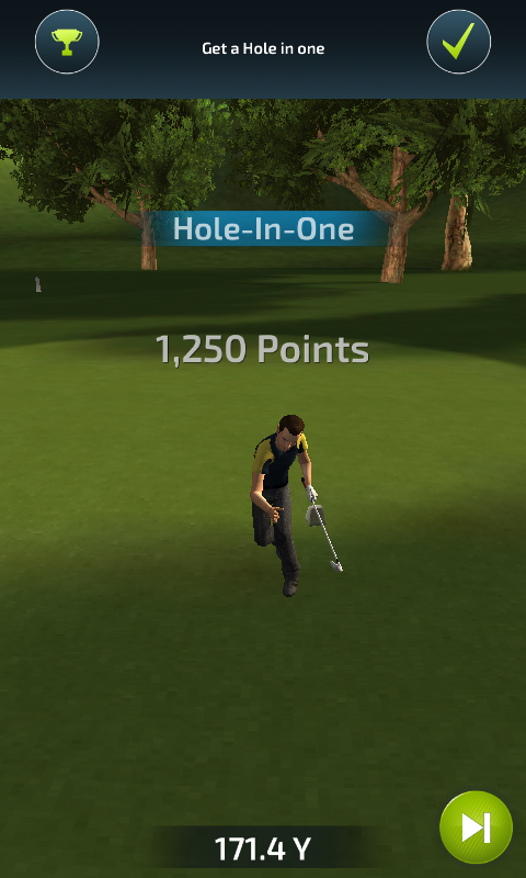 Pro Feel Golf (Android) screenshot: Hole in one!