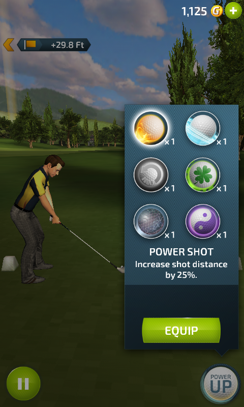 Pro Feel Golf (Android) screenshot: Power up menu