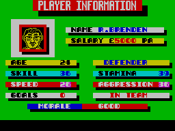 Jimmy's Soccer Manager (ZX Spectrum) screenshot: Player profile